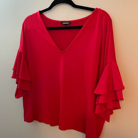Bright Red Ruffle Sleeve Top - Picture 2 of 4